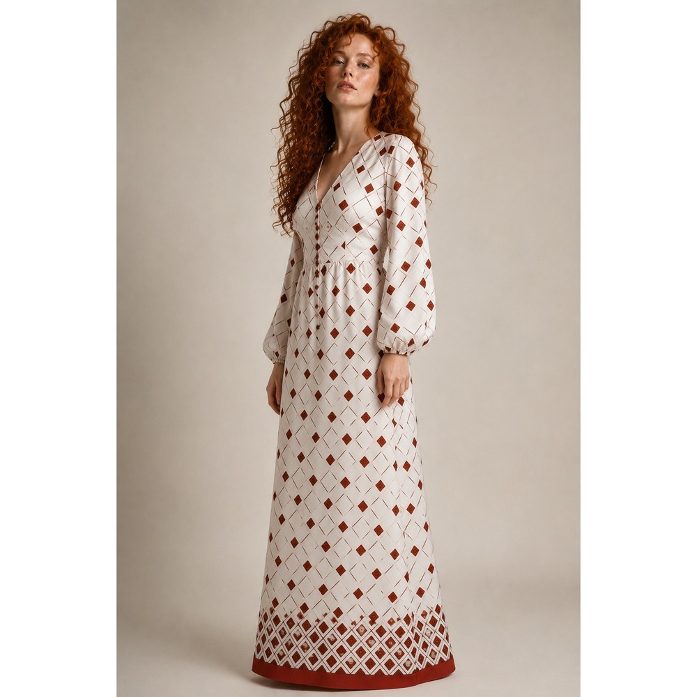 Vintage 70s Tori Richard Liberty House Hawaii Hostess long sleeved maxi dress, S